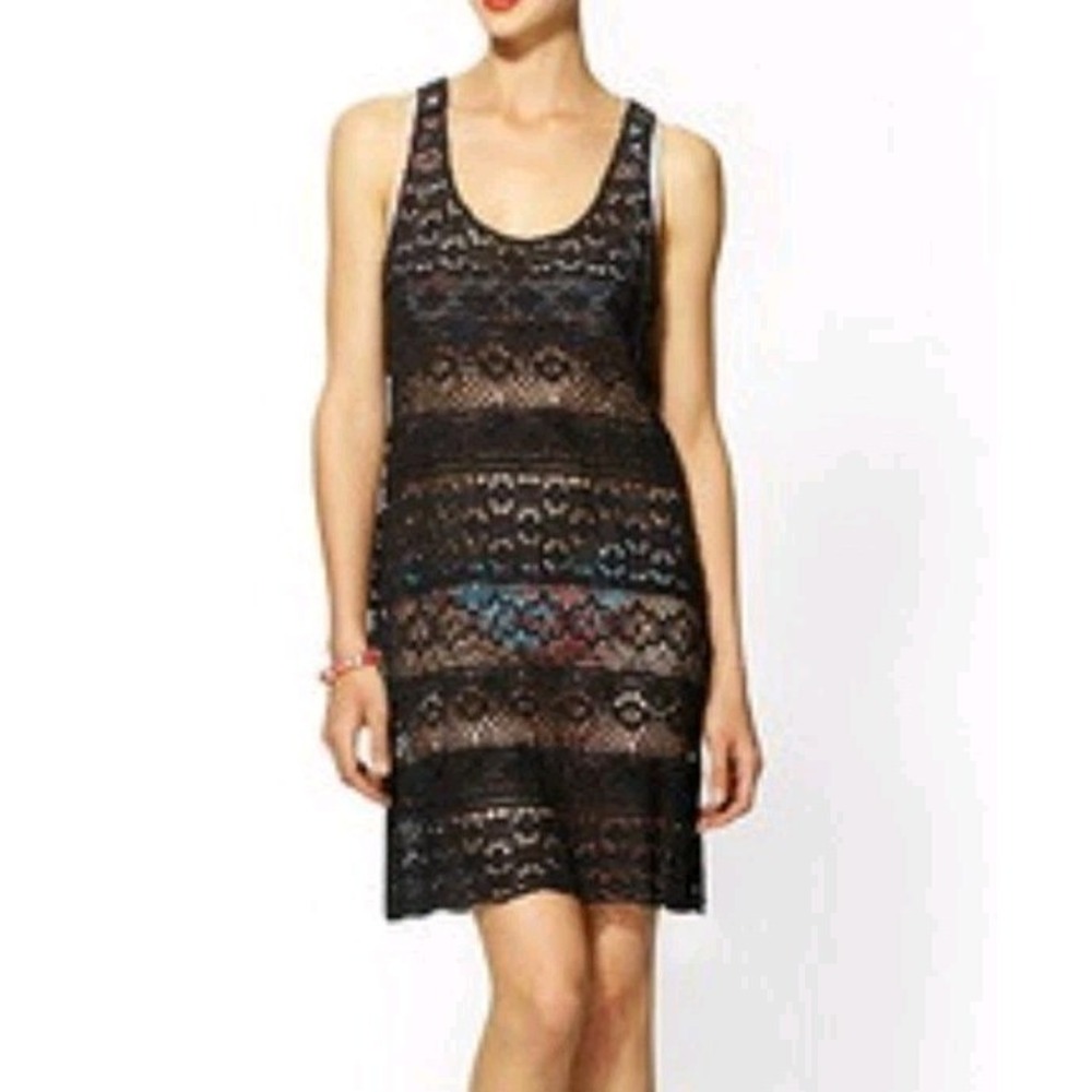 Nanette Lepore Crochet Swim Cover Up Dress Size L Black